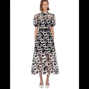 Self-Portrait Black and White Floral Midi Dress